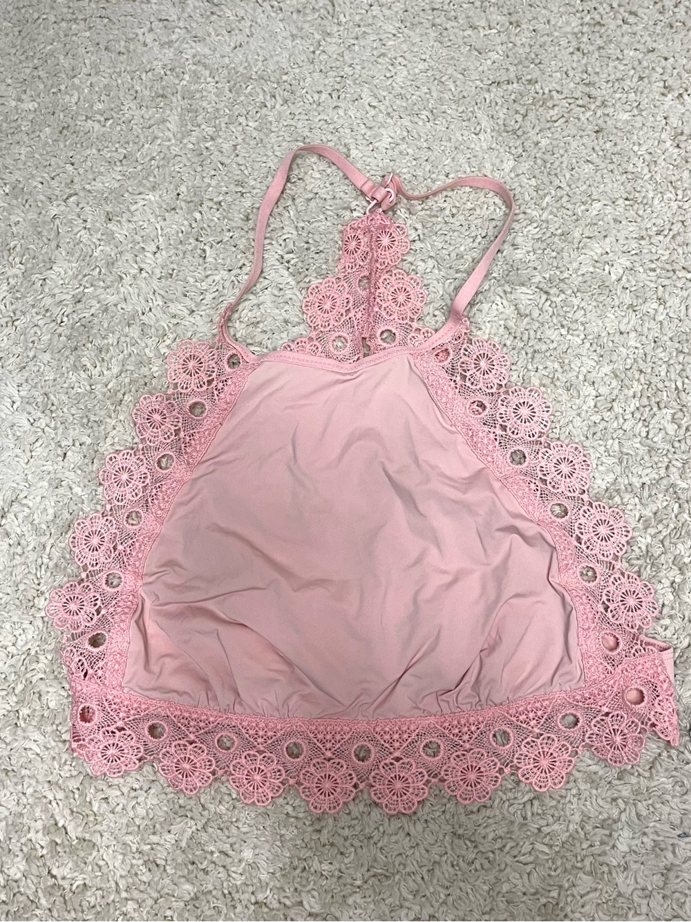 aerie Pink Crochet-Trim Halter Bandeau